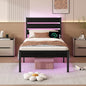 Twin Bed Frame with Headboard,Heavy Duty LED Bed Frame with USB Charging Station,Mattress Foundation-Under Bed Storage, No Box Spring Needed, Noise Free，Black
