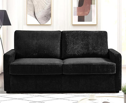 Reversible Sleeper Sofa Bed with Comfortable Memory Foam Mattress, Convertible Corduroy Full Size Pull Out Couch for Living Room, Space Saving Furniture, 70" Wide, Rectangular Arms, Black