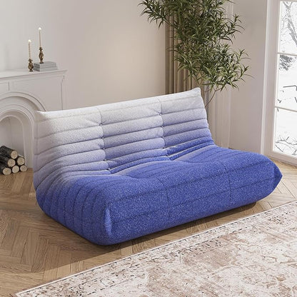 Bean Bag Chair, Loveseat Fireside Chair Bean Bag Sofa Large Bean Bag Chair for Adults, 2 Seater Bean Bag Chairs for Teens with High Density Comfortable Foam, Bean Bag for Living Room (Blue&White)