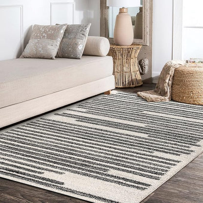 JONATHAN Y Khalil Modern Berber Stripe Cream/Black Indoor Area Rug, 9x12, Contemporary, Bohemian, Easy-Cleaning for Living Room, Bedroom, Kitchen, Pet Friendly, Non-Shedding (MOH207A-9)