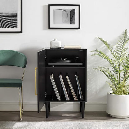 Crosley Furniture Everett Record Player Stand with Storage for Vinyl Records, Matte Black