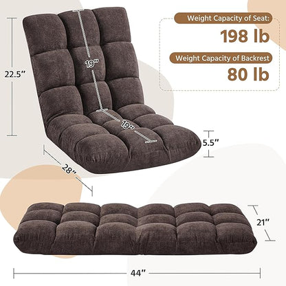Yaheetech Floor Folding Chair with Back Support, Padded Folding Gaming Sofa Chair with 14 Adjustable Backrest, Adults Couch Recliner, Floor Seating Lounge Chair, Armless Meditation Chair, Brown
