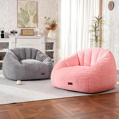 HABUTWAY Bean Bag Chair, Giant Bean Bag Chairs for Adults with Ottoman, Comfy Faux Fur Shell-Shaped Bean Bag Couch, Sofa Chair for Living Room, Bedroom, Pink