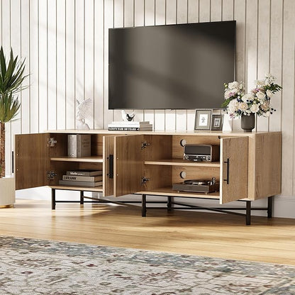 Christopher Knight Home Saral Modern 65 Inch TV Stand for TV up to 70 inch, TV Entertainment Center with Storage Adjustable Shelf, Wooden TV Console Table with Storage for Living Room, Natural