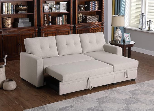 Devion Furniture Garisa 4-in-1 Convertible L Shaped Couch with Pull Out Bed and Storage, Sectional Sleeper Sofa with Reversible Chaise for Living Room, Apartment, Bedroom, Office