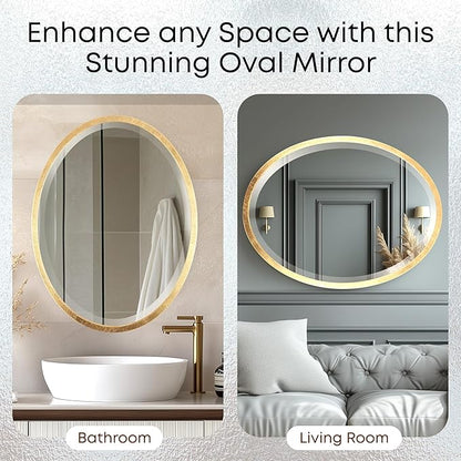 OVALCREST - Oval Wooden Beveled Wall Mirror for Home Decor, Bathroom, Vanity, Bedroom, Living Room, Hallway - London Style (Gold Leaf) 25.1 x 31.1