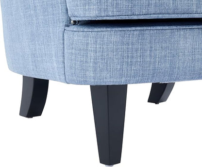 Ball & Cast Accent Chair,Mid-Century Lounge Living Room Chairs with Button Tufting,Upholstered Reading Accent Chair W/Solid Wood Legs and Curved Backrest,for Bedroom,Apartment,Light Blue