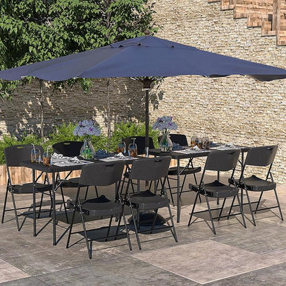 VECELO 4 Pack Folding Chairs, Indoor/Outdoor Use Plastic Seat with Steel Frame, for Events, Office, Wedding, Party, Stackable & Portable, Matte Black