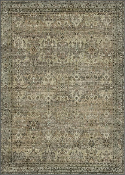 9X12 Area Rugs Machine Washable Rugs for Living Room, Vintage Boho Large Rugs for Bedroom Dining Room, Non Slip Indoor Soft Distressed Lightweight Thin Low Pile Carpet, Muted Sage