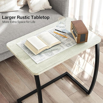 SRIWATANA Side Table, End Table, Vintage C-Shaped Couch Table for Sofa Laptop Coffee Snack, Light Grey