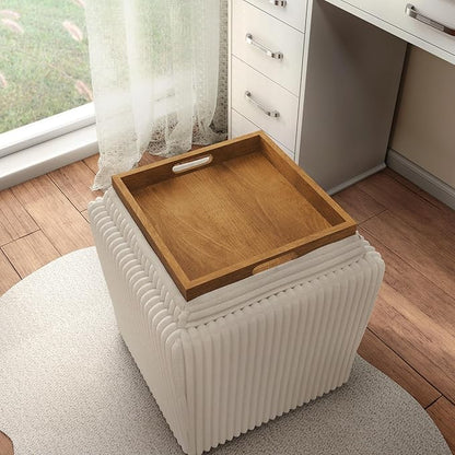 Furniture of America Lennox Modern Chenille 17-inch Square Storage Ottoman with Reversible Tray Top, Upholstered Footstool for Living Room, Bedroom, Entryway, Beige Pink
