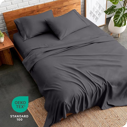 Bare Home Split Head Flex King Sheet Set - 1800 Ultra-Soft Microfiber Bed Sheets - Double Brushed - Deep Pockets - Easy Fit 4 Piece Set - FlexTop King Bedding (Split Head Flex King, Forged Iron Grey)
