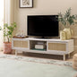SAFAVIEH Aino TV Stand for up to 60" Flatscreen – Bleached White & Natural Rattan, 2 Sliding Doors with Interior Storage, 1 Open Shelf, Entertainment Media Console (MED9619C)