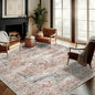 Washable Area Rug 9'x12' Light Cyan and Light red Retro Flowers Boho Design Non-Shedding Easy Care Ideal for High Traffic Areas in Living Room Bedroom Office Kitchen Large Carpet