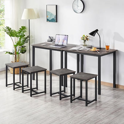 Yaheetech 3 Piece Dining Table Set - Kitchen Table & Chair Sets for 2 - Compact Table w/ 2 Stools & Space Saving Design for Dining Room Living Room Apartment Pub, Drift Brown