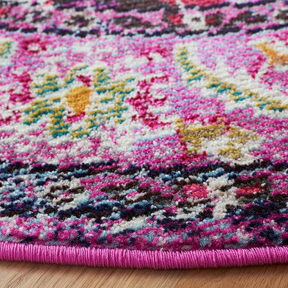 SAFAVIEH Monaco Collection Area Rug - 5' Round, Violet & Fuchsia, Boho Chic Medallion Distressed Design, Non-Shedding & Easy Care, Ideal for High Traffic Areas in Living Room, Bedroom (MNC243P)