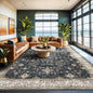 Black Boho Rug for Living Room 9x12 - Washable Dining Room Rugs for Under Table, Vintage Soft Low Pile Carpet for Bedroom, Non-Slip Farmhouse Bohemian Large Tumble Rug for High Traffic Area