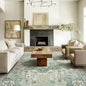 GENIMO 10x12 Area Rugs for Living Room, Machine Washable Non Slip Vintage Rugs, Low Pile Lightweight Chenille Print Rug for Bedroom, Dining Room, Home Office, Green