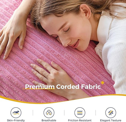 MAXYOYO Giant Bean Bag Chair with Pillow, 3 in 1 Convertible Bean Bag Chair for Adults with Washable Cover, Removable Floor Cushion Stuffed Floor Lounger for Living Room Bedroom, Pink, Queen