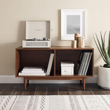 Crosley Furniture Liam Medium Vinyl Record Storage TV Stand and Entertainment Center, Media Console, Walnut