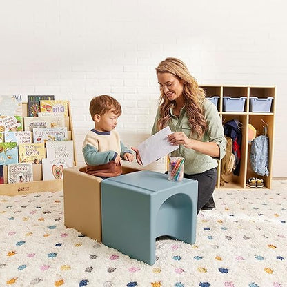 ECR4Kids Tri-Me Table and Cube Chair Set, Multipurpose Furniture, Powder Blue, 3-Piece