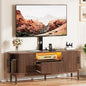 YITAHOME TV Stand with Mount and Power Outlet, Modern Entertainment Center with 3 Height Adjustment TV Mount for 32-70 inch TVs, LED Fluted TV Media Console with Sliding Doors, Curved Profile Design