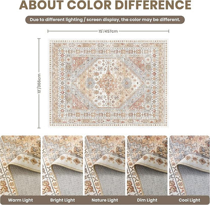 zesthome 12x15 Area Rugs, Large Washable Rug, Ultra-Thin Stain Resistant Rugs for Living Room, Bedroom, Non-Slip Backing Home Decor Area Rug (Orange,12'x15')