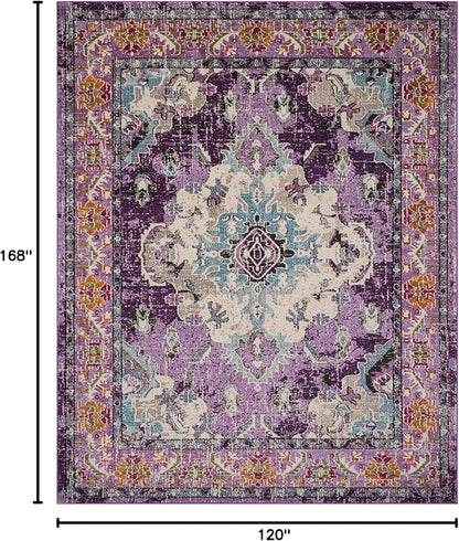 SAFAVIEH Monaco Collection Area Rug - 10' x 14', Violet & Light Blue, Boho Chic Medallion Distressed Design, Non-Shedding & Easy Care, Ideal for High Traffic Areas in Living Room, Bedroom (MNC243L)