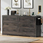 YITAHOME Rustic Oak Drawers TV Stand for 65 inches with Power Outlets -Chest of Drawers Dresser with Side Organizer Bag Entertainment Center TV Console