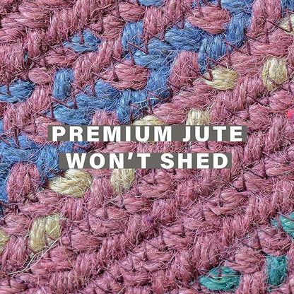Jamestown Burgundy Oval Braided Rugs, Jute, 8x10' - Rustic Cabin Decor for Bedroom, Living Room, Everywhere
