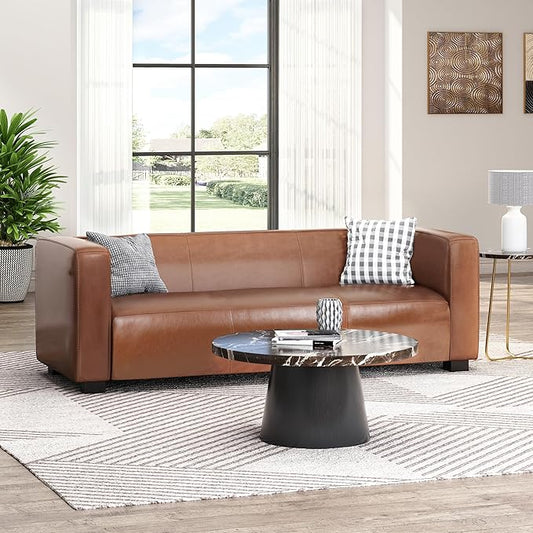 Merax Mid Century Modern 3 Seater Sofa with Birch Wood Legs, 80" Wide Smooth Upholstered Couch for Living Room, Apartment, Light Brown