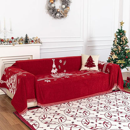 MYSKY HOME Sofa Covers for 2 Cushion Couch L Shaped Couch Cover, Washable Couch Covers with Tassels Boho Couch Cover Non Slip Super Universal Soft Sofa Slipcover for Kids, Dogs, Pets, 71"x102", Red