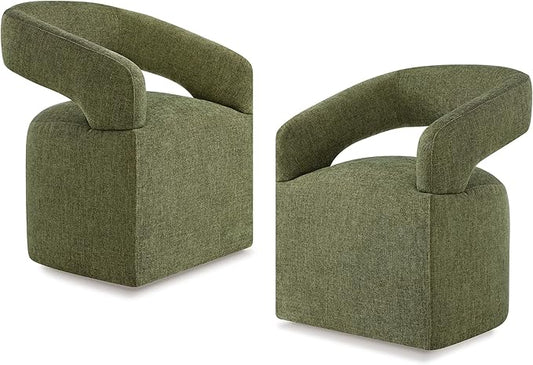 Upholstered Dining Chairs with Removable Casters Barrel Side Armchair with Rollers for Diningroom Bedroom Livingroom Reading Room, Green, 2PCS