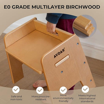 Wooden Step Stool for Kids, 14” One Step Stool for Toddlers, Heavy Duty Non-tip Non-Slip for Bedroom/Kitchen
