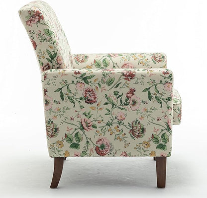 Container Furniture Direct Contemporary Accent Arm Chair with Birch Wood Frame and Velvet Upholstery, Armchair for Office and Living Room Decor, Removable Cushions, 04 Printed Fabric
