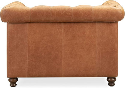 POLY & BARK Lyon Leather Lounge Chairs - Set of 2 - Cognac Tan Full-Grain Leather Upholstery – Modern Upholstered Accent Chair for Living Room or Bedroom – Indoor Lounge Seating with Lasting Comfort