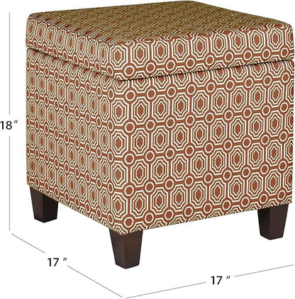 HomePop Upholstered Storage Cube Ottoman with Hinged Lid, Orange Geometric 17" x 17" x 18"