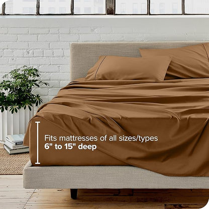 Bare Home Twin XL Sheet Set - 1800 Ultra-Soft Microfiber Twin Extra Long Bed Sheets - Double Brushed - Deep Pockets - Easy Fit - Extra Soft - 3 Piece Set - Bed Sheets & Pillowcases (Twin XL, Caramel)