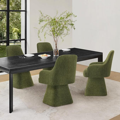 Swivel Dining Chair Set of 1, Mid Century Modern Chair Fabric Upholstered Armchair with Armrest & Ergonomic Backrest for Dining Room, Kitchen, Bedroom, Living Room, Green