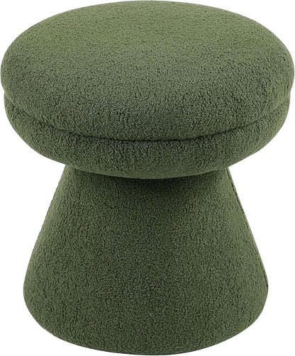 Furniture of America Rami Modern 18-inch Mushroom-Shape Upholstered Ottoman with Tapered Pedestal, Vanity Stool Chair, Small Foot Stool for Bedroom, Living Room, Entryway, Green