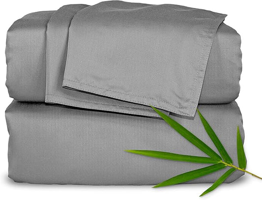 Full Sheets by Pure Bamboo, Genuine 100% Organic Viscose Derived from Bamboo Bed Sheet Set, Luxuriously Soft & Cooling, Double Stitching, Lifetime Quality Promise (Full, Stone Grey)