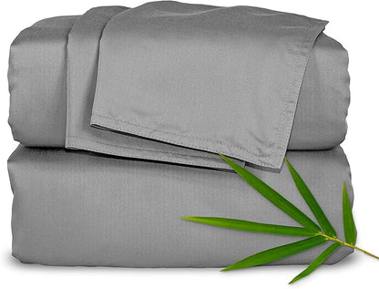 Short Queen Sheets by Pure Bamboo for RV Camper (60"x75") - Genuine 100% Organic Viscose Derived from Bamboo Bed Sheet Set, Soft & Cooling, Lifetime Quality Promise (Short Queen, Stone Grey)