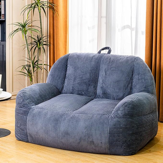 Giant Bean Bag Chair, Faux Fur Bean Bag Chairs for Adults, Fluffy and Comfy Bean Bag with Filler, Big Bean Bag Sofa Chair for Reading, Gaming, Stuffed High-Density Foam (Grey)