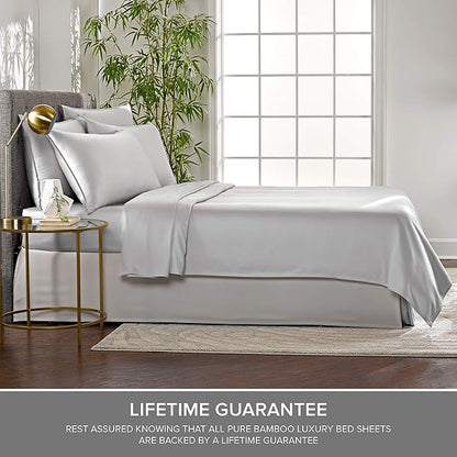 Short Queen Sheets by Pure Bamboo for RV Camper (60"x75") - Genuine 100% Organic Viscose Derived from Bamboo Bed Sheet Set, Soft & Cooling, Lifetime Quality Promise (Short Queen, Silver Pearl)