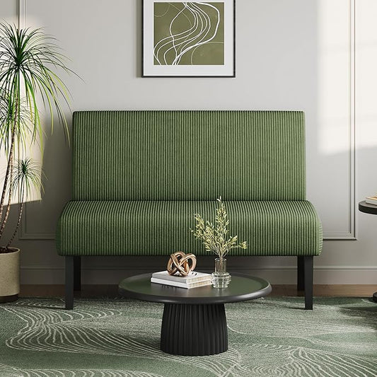 Yaheetech Small Mini Sofa Couch Armless Loveseat Futon for Bedroom, Corduroy Fabric & Easy Assembly, for Small Spaces Living Room,Dorm,Office,Apartment, Green