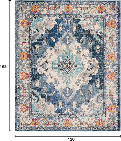 SAFAVIEH Monaco Collection Area Rug - 10' x 14', Navy & Light Blue, Boho Chic Medallion Distressed Design, Non-Shedding & Easy Care, Ideal for High Traffic Areas in Living Room, Bedroom (MNC243N)
