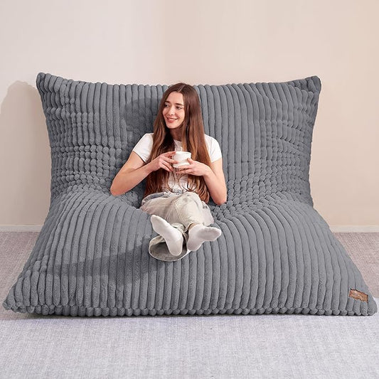 HABUTWAY 4-in-1 Bean Bag Chair, Convertible Chair with High-Density Memory Foam Filling & Machine Washable Cover, Giant Bean Bag Chair for Adults (Grey)