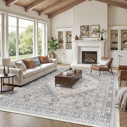 zesthome 10x14 Area Rugs,Stain Resistant Washable Rug,Ultra-Thin Rugs for Living Room,Bedroom,Non-Slip Backing Home Decor Large Area Rug (Beige,10'x14')