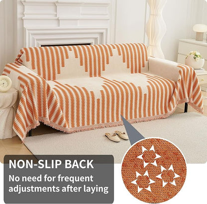 HAOMAIJIA Boho Sofa Covers Couch Covers for 3 Cushion Couch Sofa Pet Friendly Soft Thick Non Slip Couch Cover for Dogs Washable Sectional Couch Covers L Shape Furniture Protector (Orange, 71"x134")