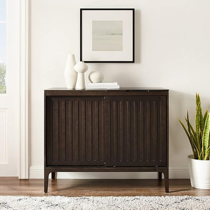 Crosley Furniture Asher Media Console and Record Player Stand with Storage for Vinyl Records, Dark Brown